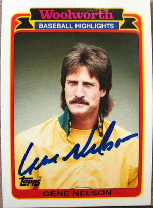 Gene Nelson Signed 1989 Topps Woolworth's Baseball Highlights Baseball Card - Oakland A's #16