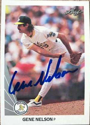 Gene Nelson Signed 1990 Leaf Baseball Card - Oakland A's #477