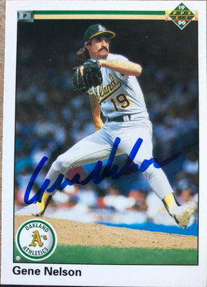 Gene Nelson Signed 1990 Upper Deck Baseball Card - Oakland A's #80