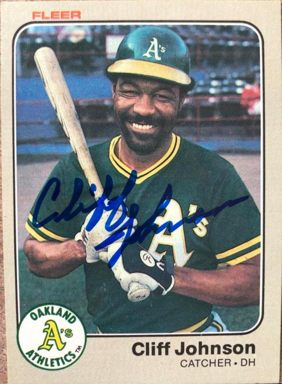 Cliff Johnson Signed 1983 Fleer Baseball Card - Oakland A's