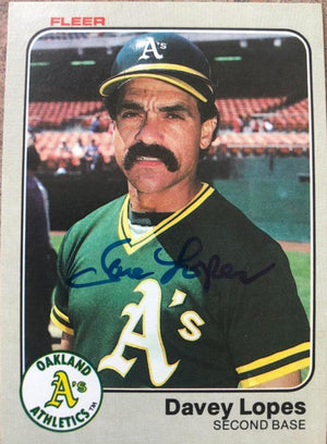 Davey Lopes Signed 1983 Fleer Baseball Card - Oakland A's
