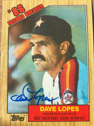 Davey Lopes Signed 1987 Topps Record Breaker Baseball Card - Houston Astros