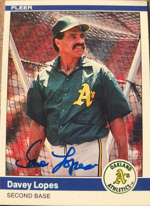 Davey Lopes Signed 1984 Fleer Baseball Card - Oakland A's