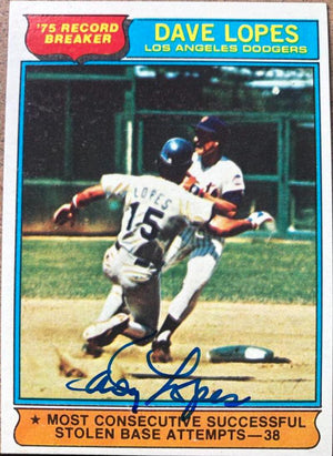Davey Lopes Signed 1976 Topps Record Breaker Baseball Card - Los Angeles Dodgers