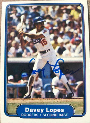Davey Lopes Signed 1982 Fleer Baseball Card - Los Angeles Dodgers