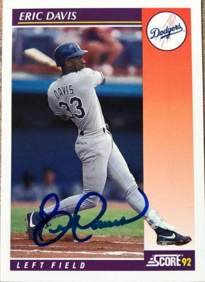 Eric Davis Signed 1992 Score Rookie/Traded Baseball Card - Los Angeles Dodgers #62T