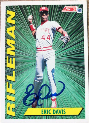 Eric Davis Signed 1991 Score Baseball Card - Cincinnati Reds #696