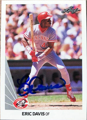 Eric Davis Signed 1990 Leaf Baseball Card - Cincinnati Reds #189