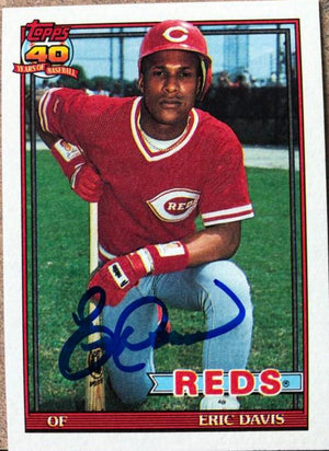 Eric Davis Signed 1991 Topps Baseball Card - Cincinnati Reds #550