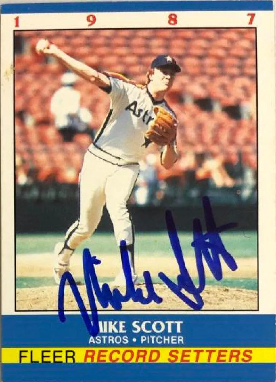 Mike Scott Signed 1987 Fleer Record Setters Baseball Card - Houston Astros