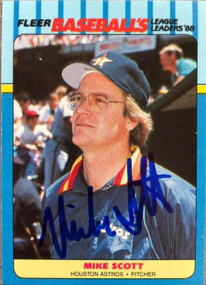 Mike Scott Signed 1988 Fleer League Leaders Baseball Card - Houston Astros