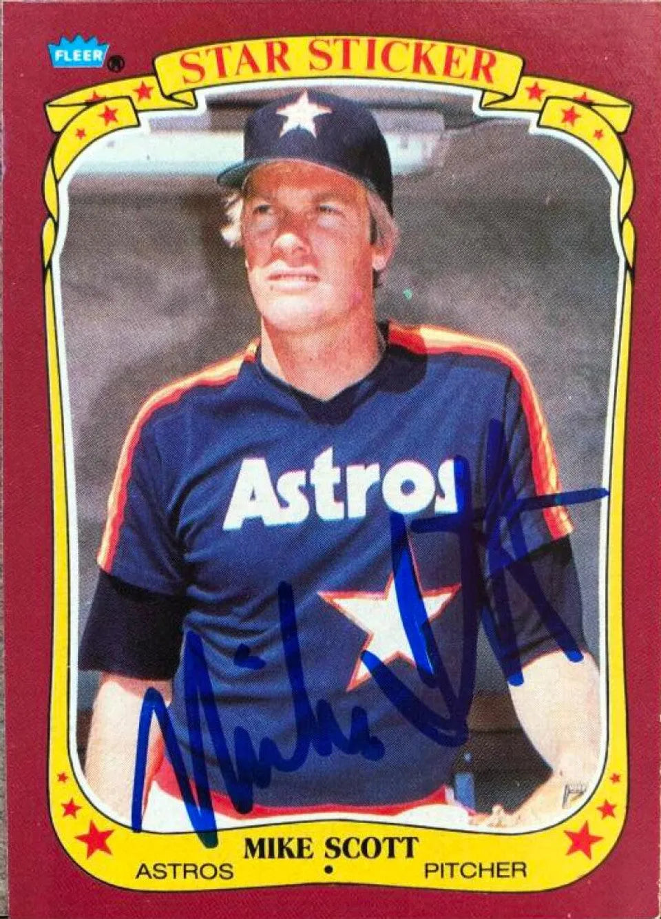 Mike Scott Signed 1986 Fleer Star Stickers Baseball Card - Houston Astros