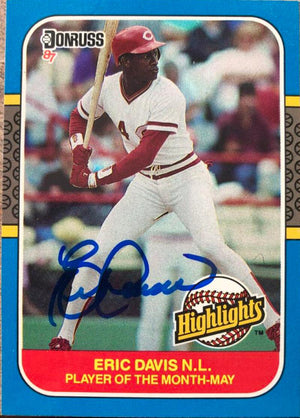 Eric Davis Signed 1987 Donruss Highlights Baseball Card - Cincinnati Reds #8