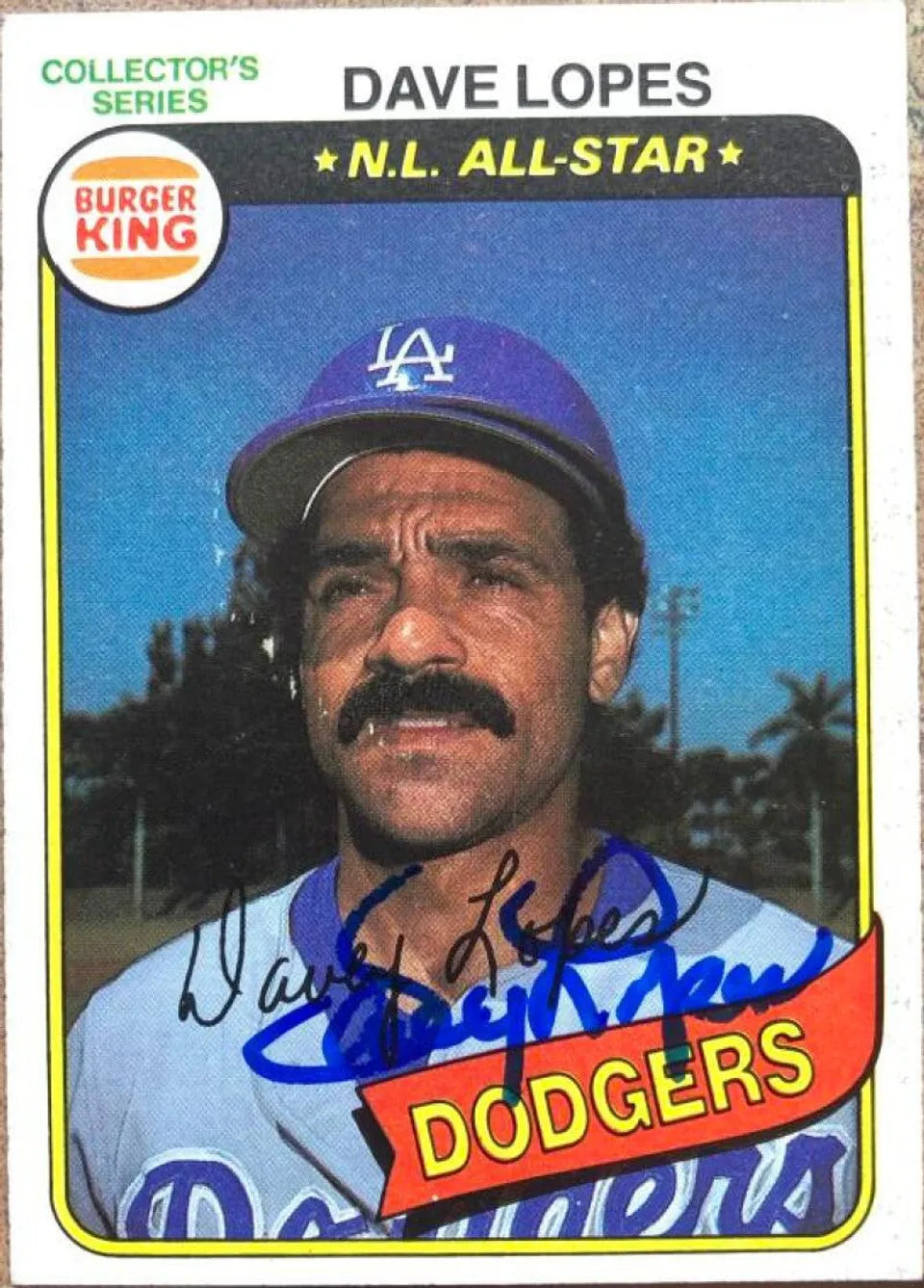 Davey Lopes Signed 1980 Topps Burger King Baseball Card - Los Angeles Dodgers