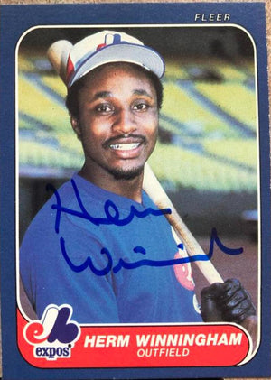 Herm Winningham Signed 1986 Fleer Baseball Card - Montreal Expos