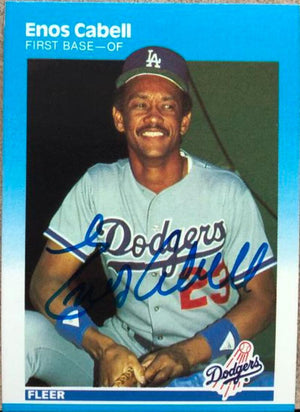 Enos Cabell Signed 1987 Fleer Baseball Card - Los Angeles Dodgers
