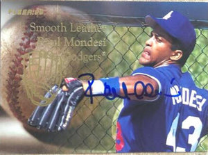 Raul Mondesi Signed 1996 Fleer Update Smooth Leather Baseball Card - Los Angeles Dodgers