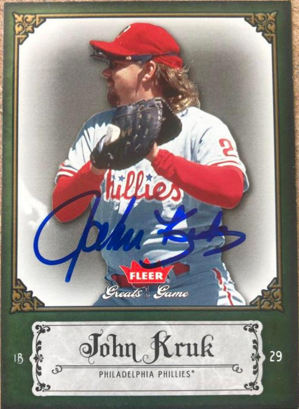 John Kruk Signed 2006 Fleer Greats of the Game Baseball Card - Philadelphia Phillies
