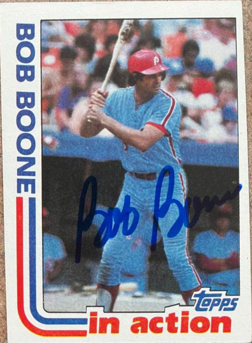 ボブ・ブーン サイン入り 1982 トップス イン アクション ベースボール カード - フィラデルフィア フィリーズ