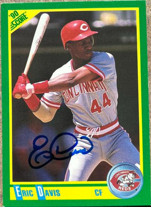Eric Davis Signed 1990 Score Baseball Card - Cincinnati Reds #185