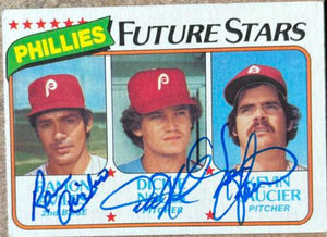 Ramon Aviles, Dickie Noles and Kevin Saucier Multi-Signed 1980 Topps Baseball Card - Philadelphia Phillies