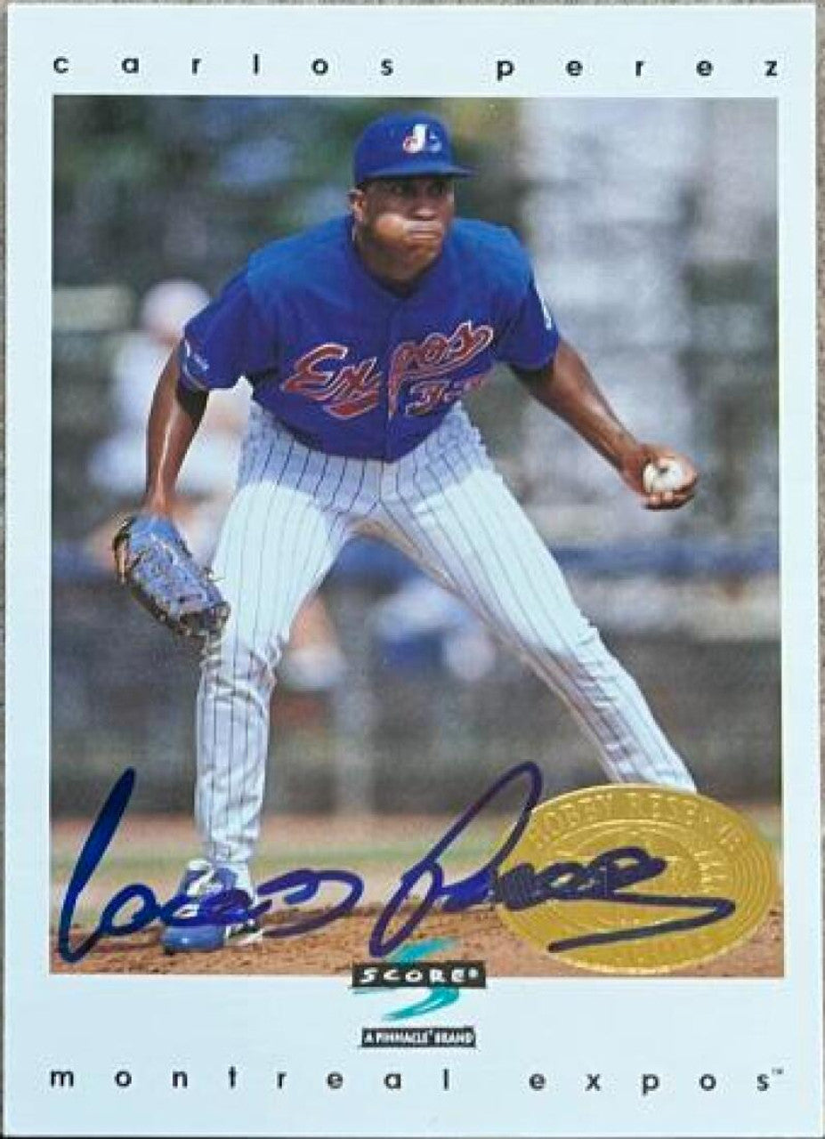 Carlos Perez Signed 1997 Score Premium Stock Baseball Card - Montreal Expos