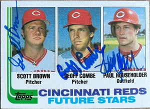Paul Householder, Scott Brown & Geoff Combe Multi Signed 1982 Topps Baseball Card - Cincinnati Reds