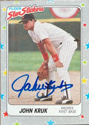 John Kruk Signed 1988 Fleer Star Stickers Baseball Card - San Diego Padres