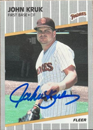 John Kruk Signed 1989 Fleer Baseball Card - San Diego Padres
