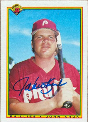 John Kruk Signed 1990 Bowman Baseball Card - Philadelphia Phillies