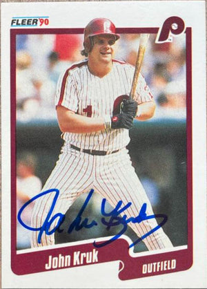 John Kruk Signed 1990 Fleer Baseball Card - Philadelphia Phillies