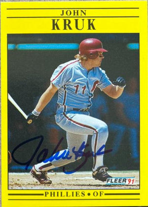 John Kruk Signed 1991 Fleer Baseball Card - Philadelphia Phillies
