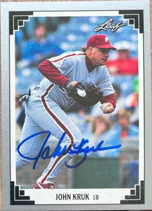 John Kruk Signed 1991 Leaf Baseball Card - Philadelphia Phillies