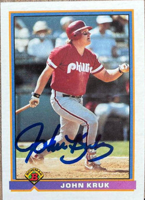 John Kruk Signed 1991 Bowman Baseball Card - Philadelphia Phillies