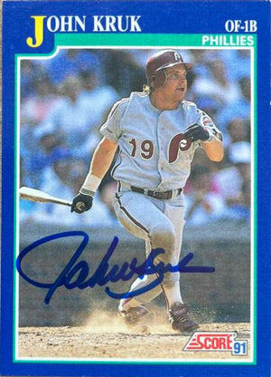 John Kruk Signed 1991 Score Baseball Card - Philadelphia Phillies