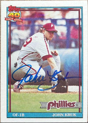 John Kruk Signed 1991 Topps Baseball Card - Philadelphia Phillies