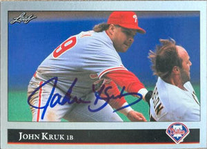John Kruk Signed 1992 Leaf Baseball Card - Philadelphia Phillies
