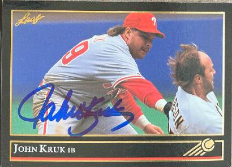 John Kruk Signed 1992 Leaf Black Gold Baseball Card - Philadelphia Phillies