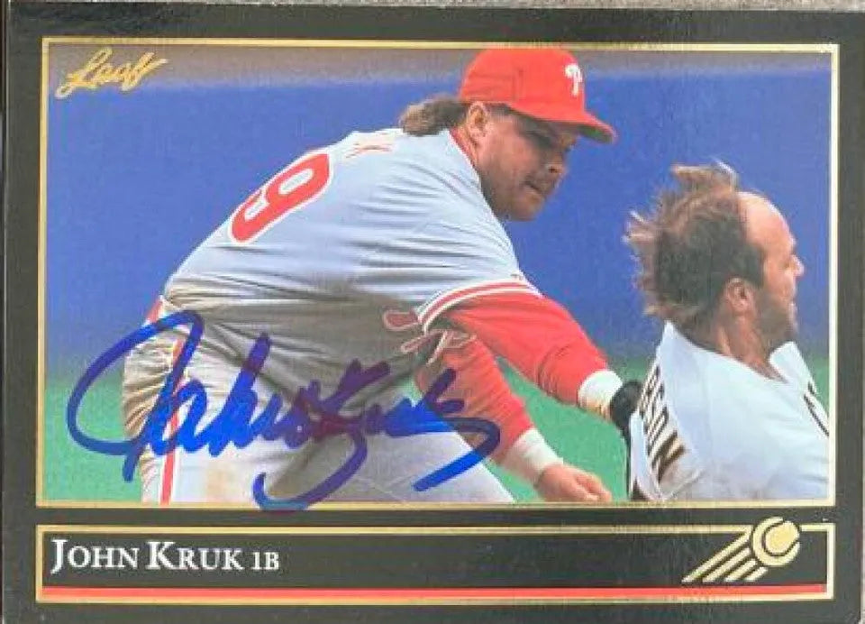 John Kruk Signed 1992 Leaf Black Gold Baseball Card - Philadelphia Phillies