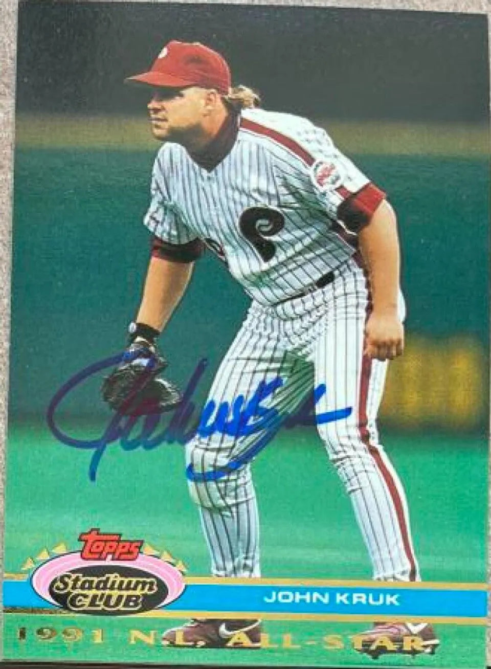 John Kruk Signed 1992 Stadium Club Dome Baseball Card - Philadelphia Phillies