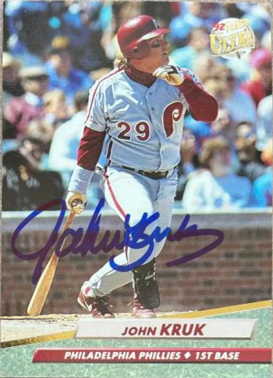 John Kruk Signed 1992 Fleer Ultra Baseball Card - Philadelphia Phillies