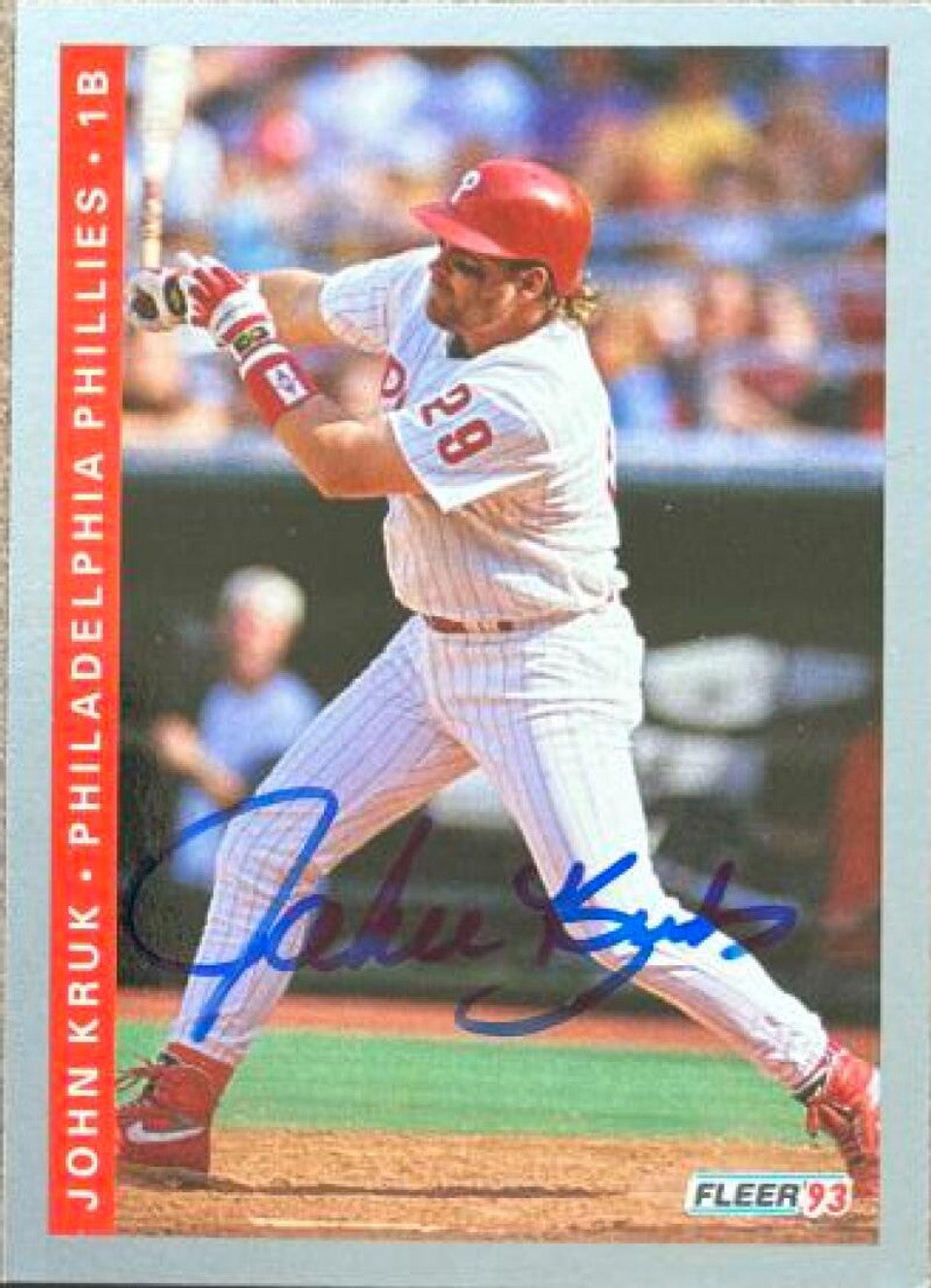John Kruk Signed 1993 Fleer Baseball Card - Philadelphia Phillies