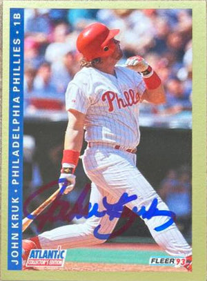 John Kruk Signed 1993 Fleer Atlantic Baseball Card - Philadelphia Phillies
