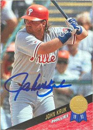 John Kruk Signed 1993 Leaf Baseball Card - Philadelphia Phillies