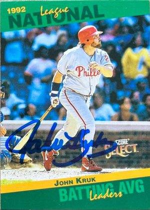 John Kruk Signed 1993 Score Select Stat Leaders Baseball Card - Philadelphia Phillies #6