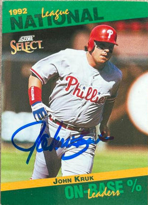 John Kruk Signed 1993 Score Select Stat Leaders Baseball Card - Philadelphia Phillies #53