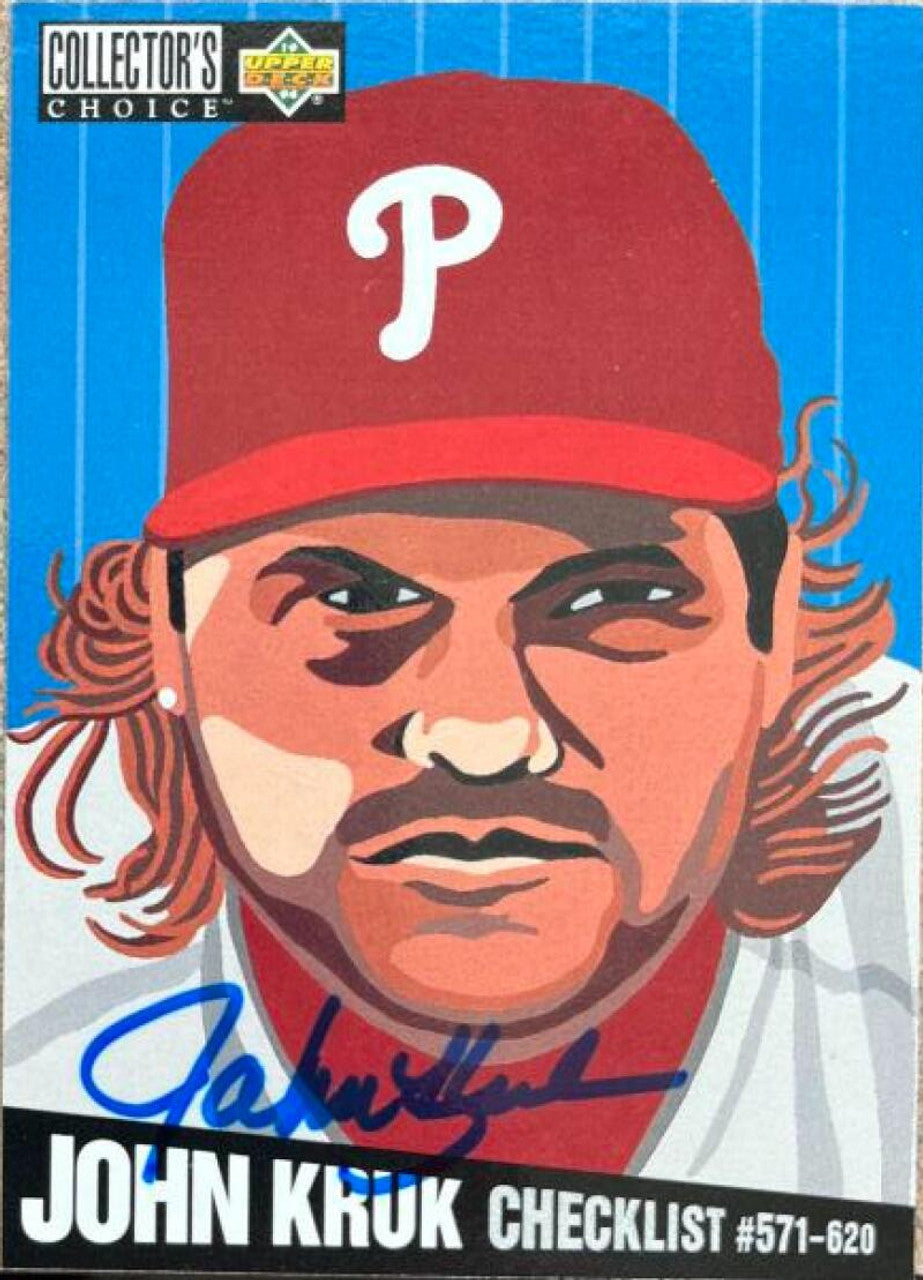 John Kruk Signed 1994 Collector's Choice Checklist Baseball Card - Philadelphia Phillies #326