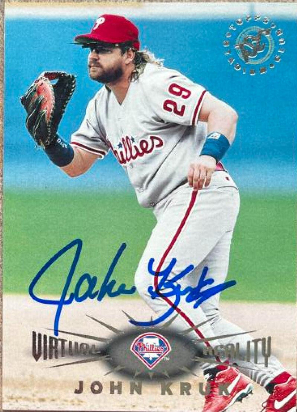 John Kruk Signed 1995 Stadium Club Virtual Reality Baseball Card - Philadelphia Phillies