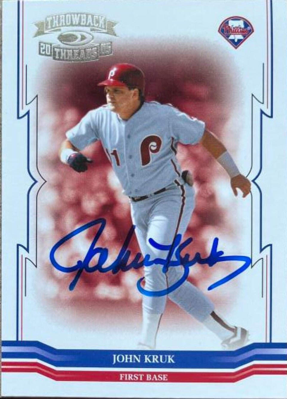John Kruk Signed 2005 Donruss Throwback Threads Baseball Card - Philadelphia Phillies