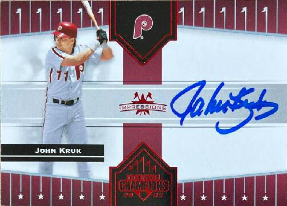 John Kruk Signed 2005 Donruss Champions Impressions Red Baseball Card - Philadelphia Phillies